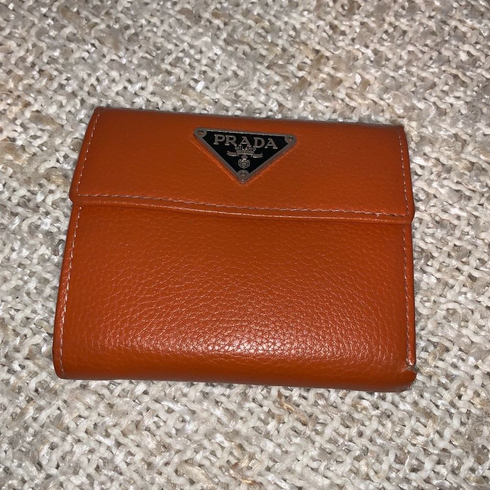 Used Orange Prada Wallet